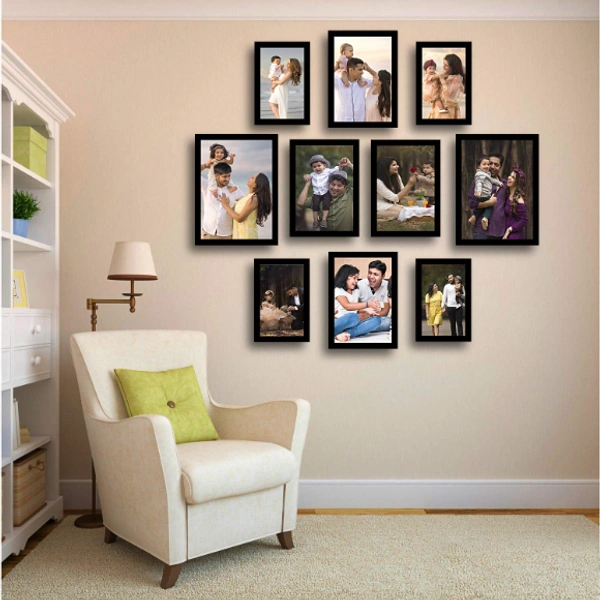 ABHINAVA ONLINE Abhinava Synthetic Wood Photo Frames for Wall & Table - Set of 10 - 5"x 7" & 4"x 6" & 6"x 8", BLACK